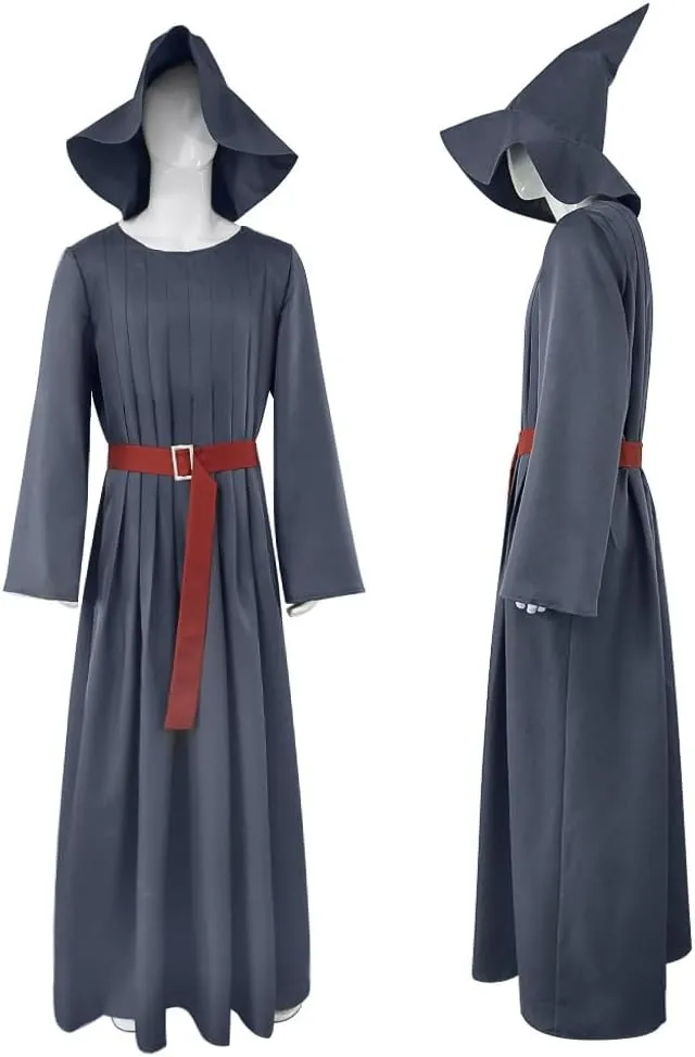 Men Hooded Robe Cloak Belt Hat Full Set Halloween Cosplay Costume