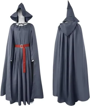 Men Hooded Robe Cloak Belt Hat Full Set Halloween Cosplay Costume