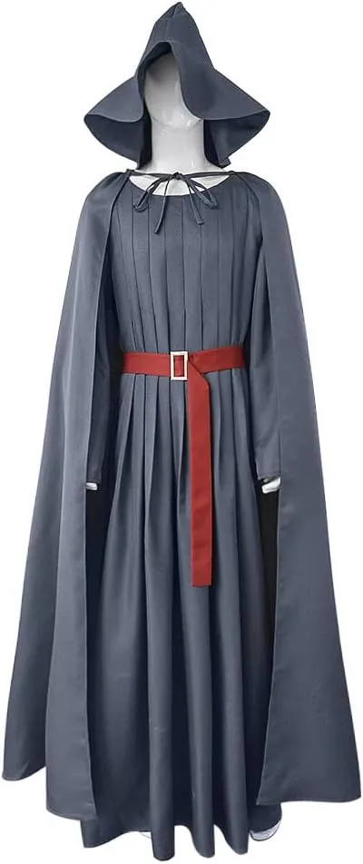 Men Hooded Robe Cloak Belt Hat Full Set Halloween Cosplay Costume
