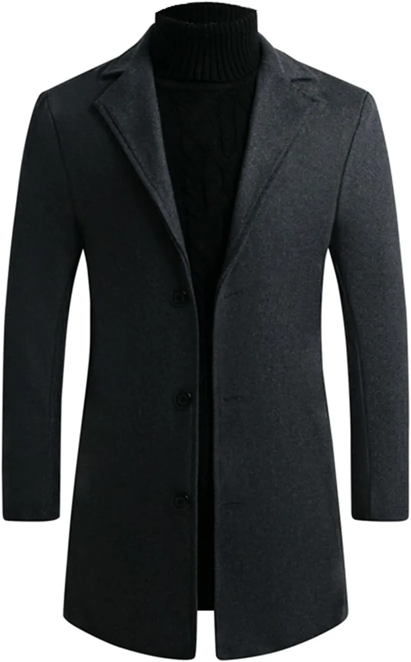 Men Luxury Winter Coats Business Casual Windproof Pea Coat Dressy Work Trench Coat Winter Thick Long Jacket Outwear