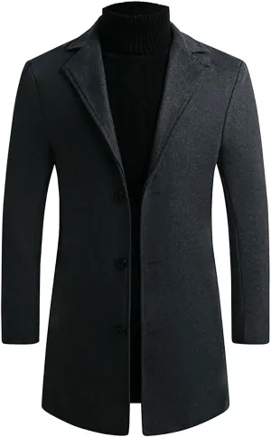 Men Luxury Winter Coats Business Casual Windproof Pea Coat Dressy Work Trench Coat Winter Thick Long Jacket Outwear