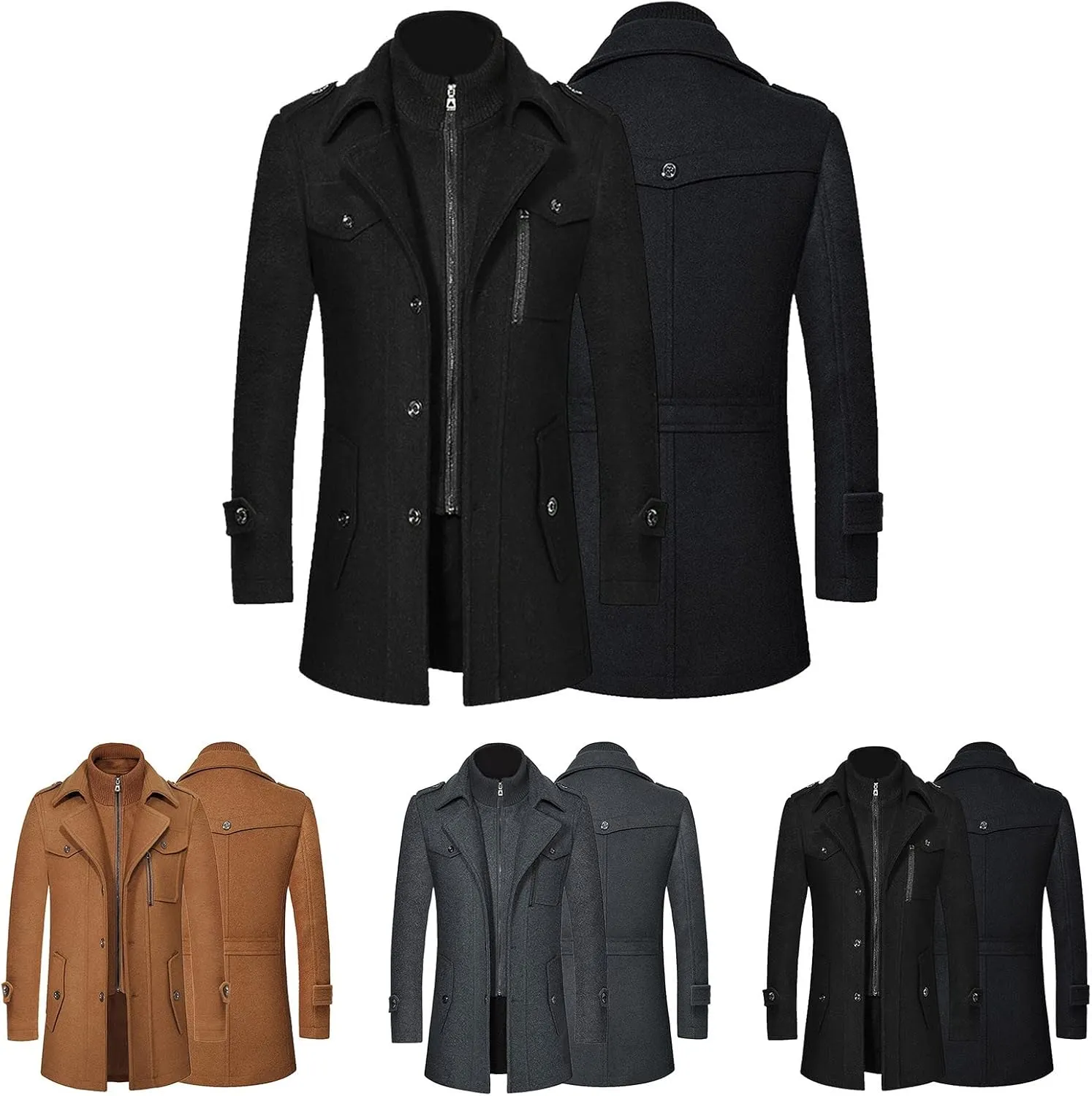 Men's Autumn And Winter Coat Double- Woolen Coat Thickened Mid-length Woolen Zipper Trench Coat Anorak Mens Anoraks