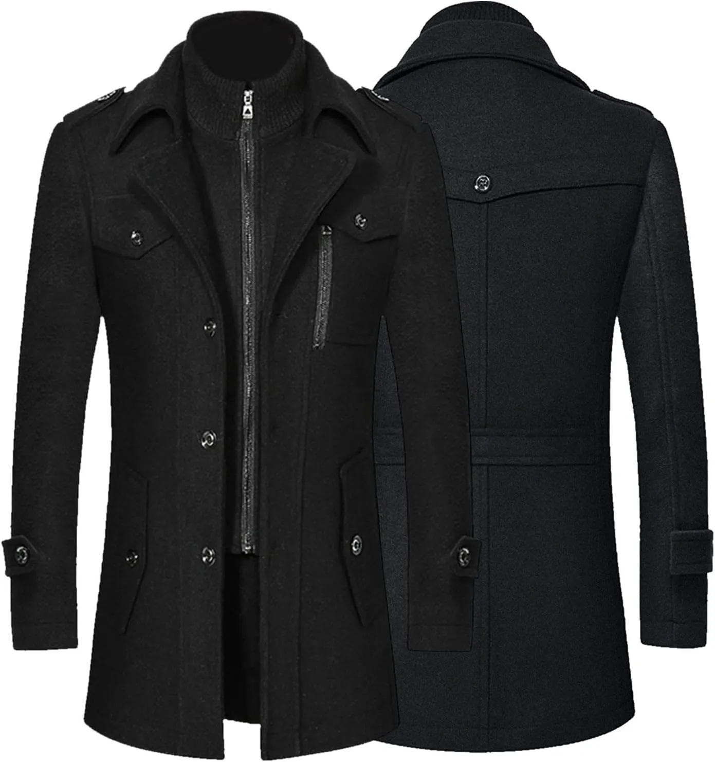 Men's Autumn And Winter Coat Double- Woolen Coat Thickened Mid-length Woolen Zipper Trench Coat Anorak Mens Anoraks