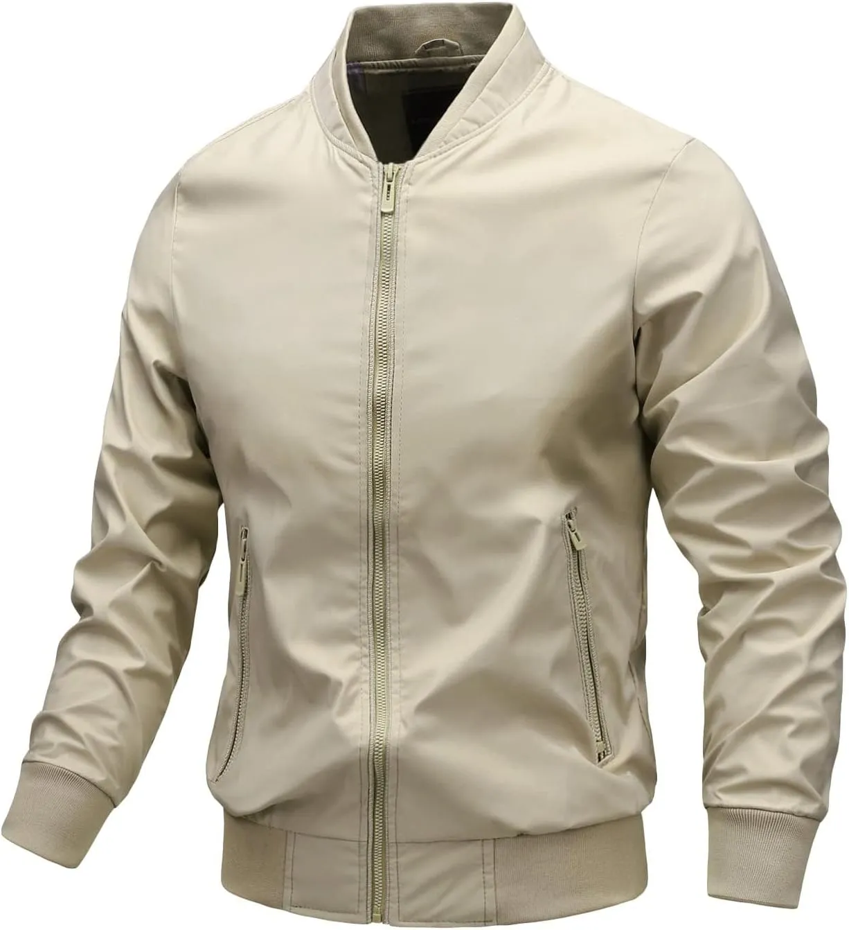 Men's Bomber Jacket Lightweight Full Zip Up Spring Fall Jacket Casual Windbreaker with Pockets for Men