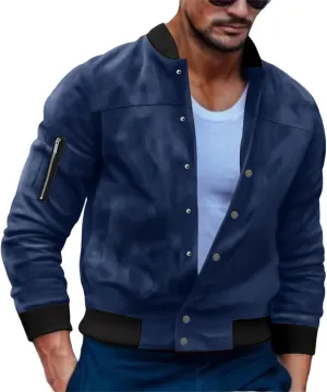 Mens Bomber Jackets Casual Lightweight Faux Leather Suede Jacket Softshell Flight Varsity Jacket Windbreaker for Men