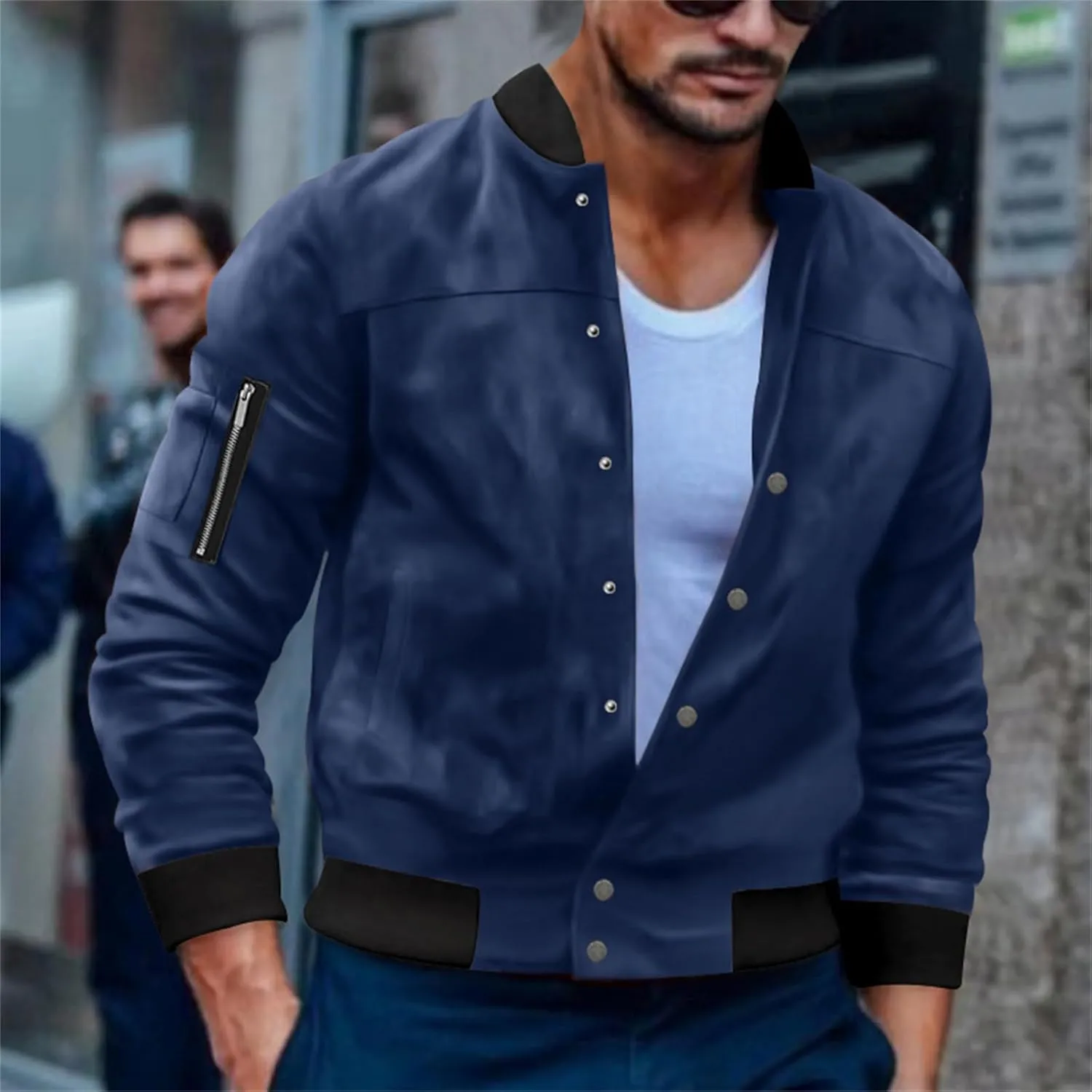 Mens Bomber Jackets Casual Lightweight Faux Leather Suede Jacket Softshell Flight Varsity Jacket Windbreaker for Men
