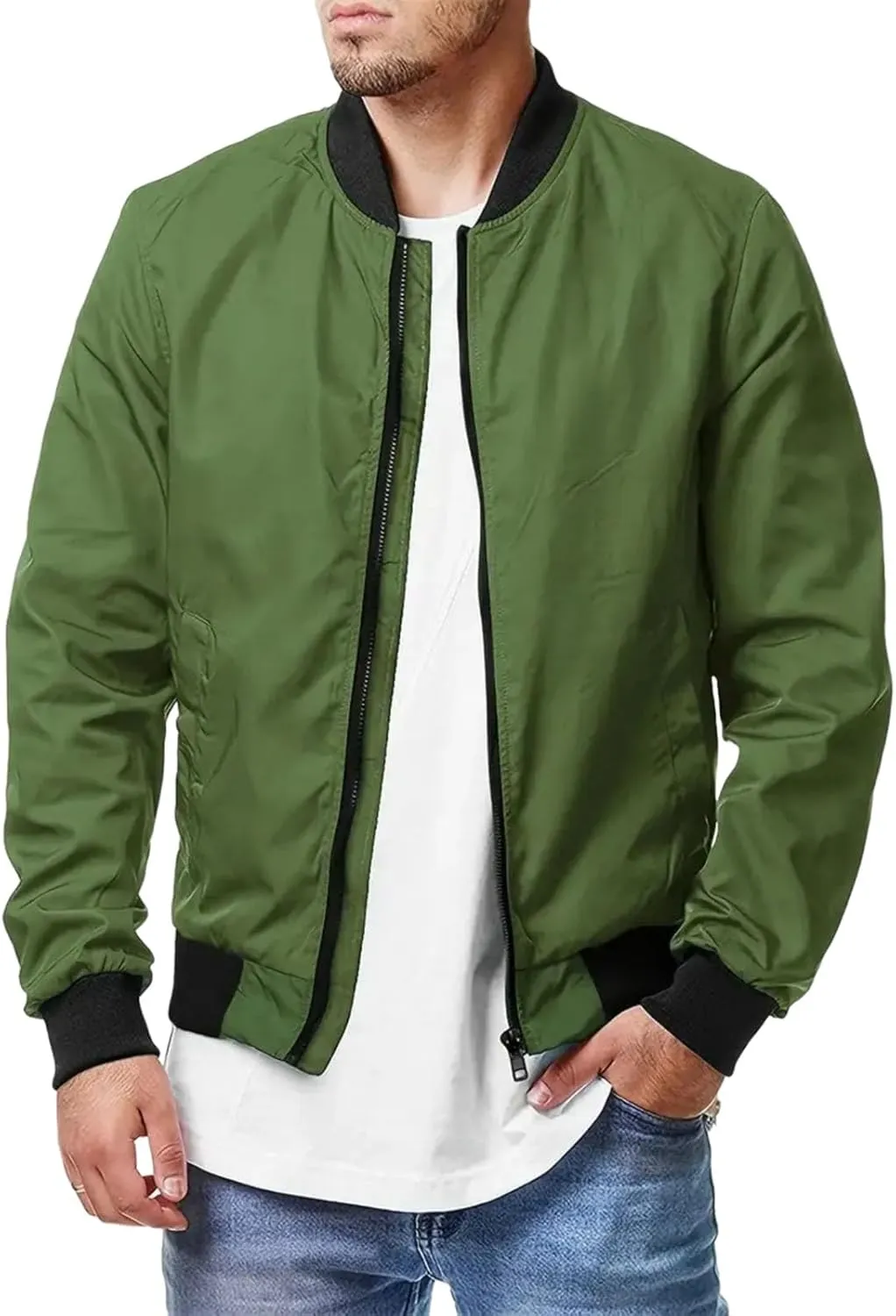 Mens Casual Bomber Jackets Lightweight Windbreaker Summer Jacket Long Sleeve Plain Coats Fashion Fall Tops for Mens