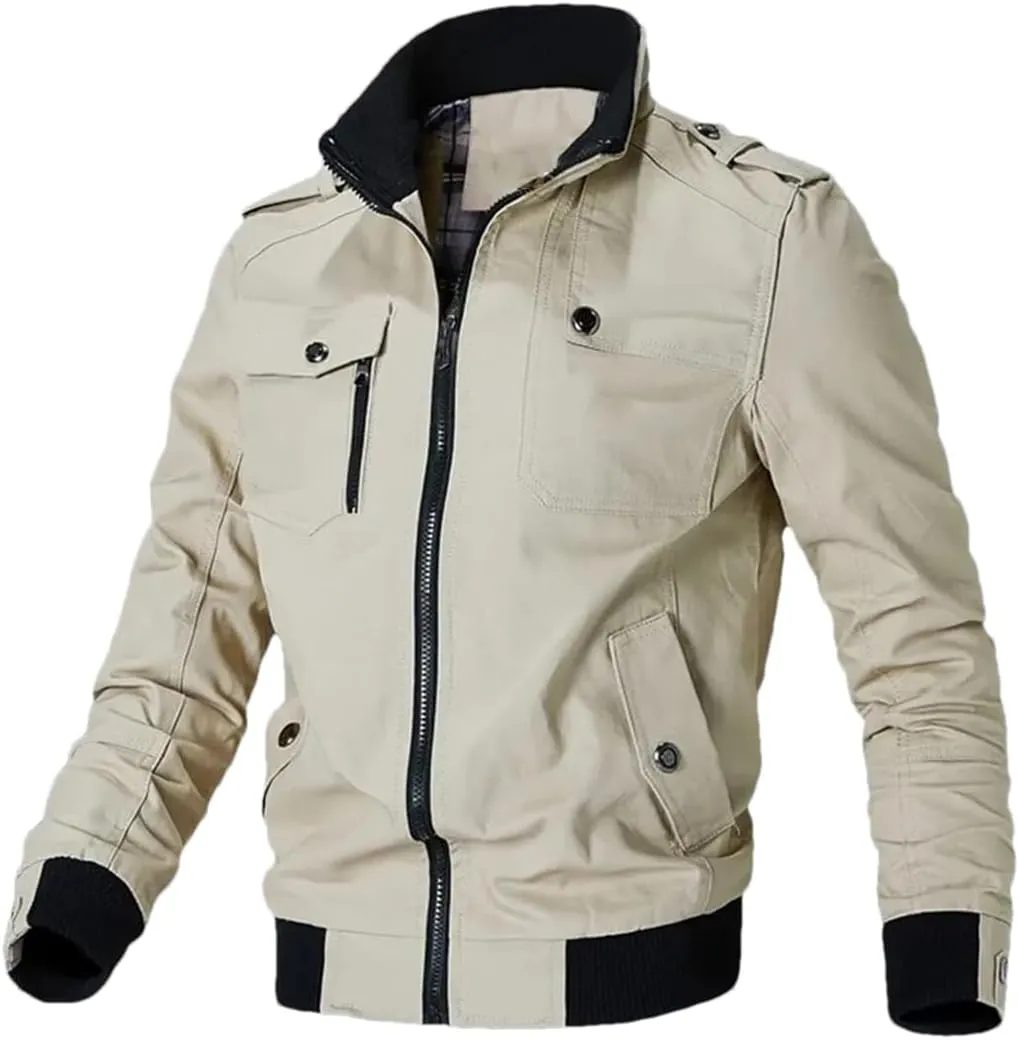 Men's Casual Stand Collar Slim Jacket Pilot Jacket Windbreaker Jacket Jacket