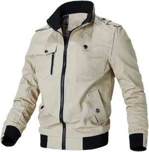 Men's Casual Stand Collar Slim Jacket Pilot Jacket Windbreaker Jacket Jacket