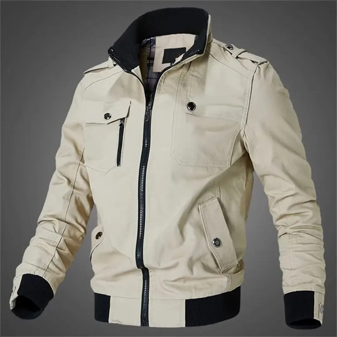 Men's Casual Stand Collar Slim Jacket Pilot Jacket Windbreaker Jacket Jacket