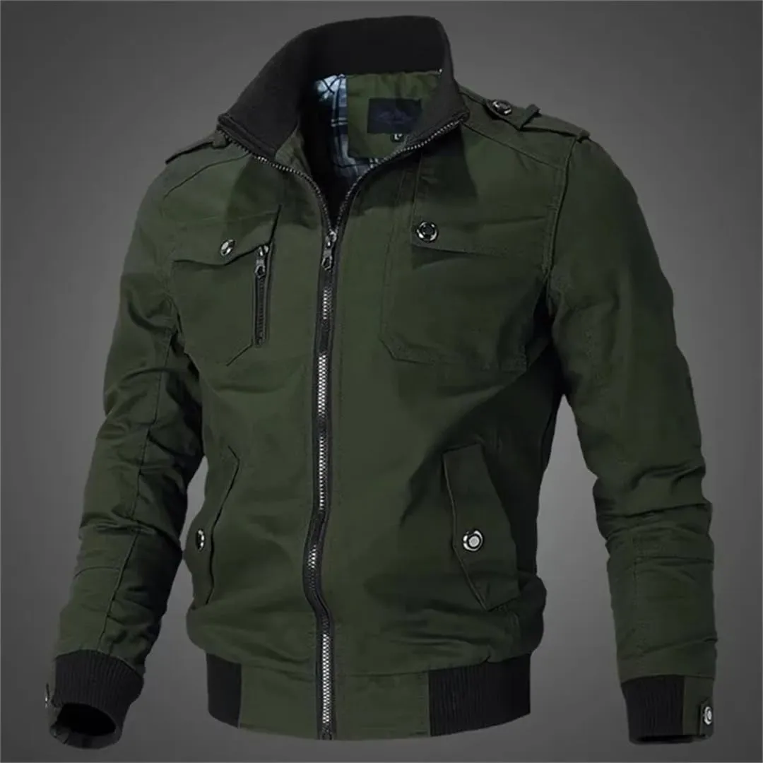 Men's Casual Stand Collar Slim Jacket Pilot Jacket Windbreaker Jacket Jacket