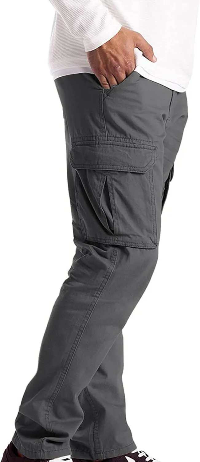 Men's Causal Cargo Pants Solid Color Multi Pockets Straight Trousers Outdoor Wearing Pants with Pockets Overalls