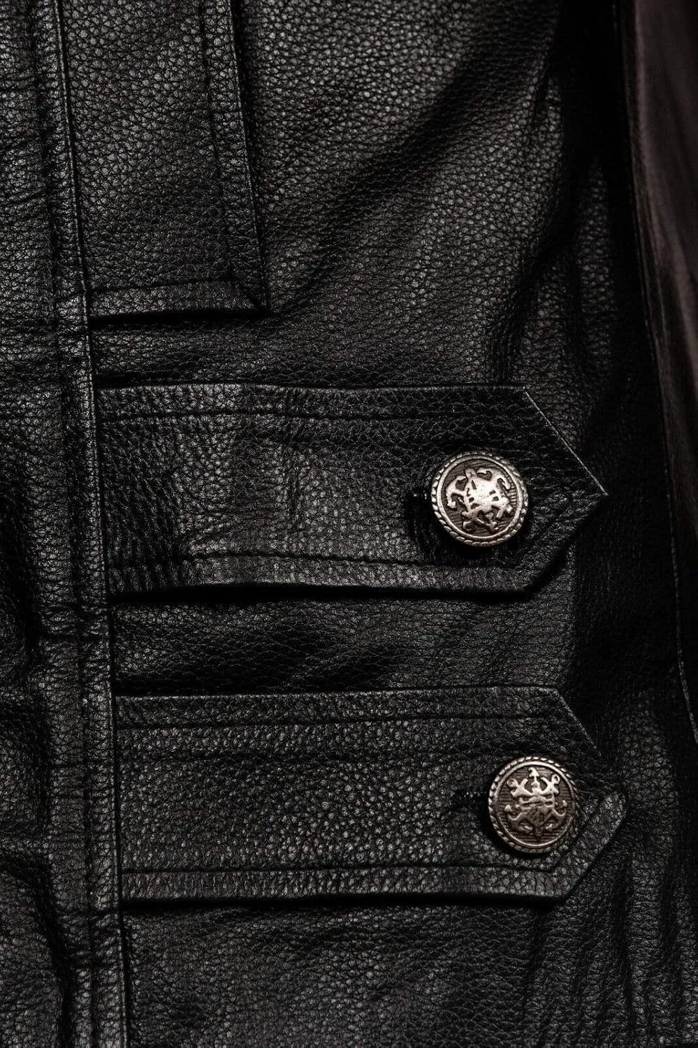 Mens Classic German Navy Military Peacoat Black Cowhide Leather Jacket