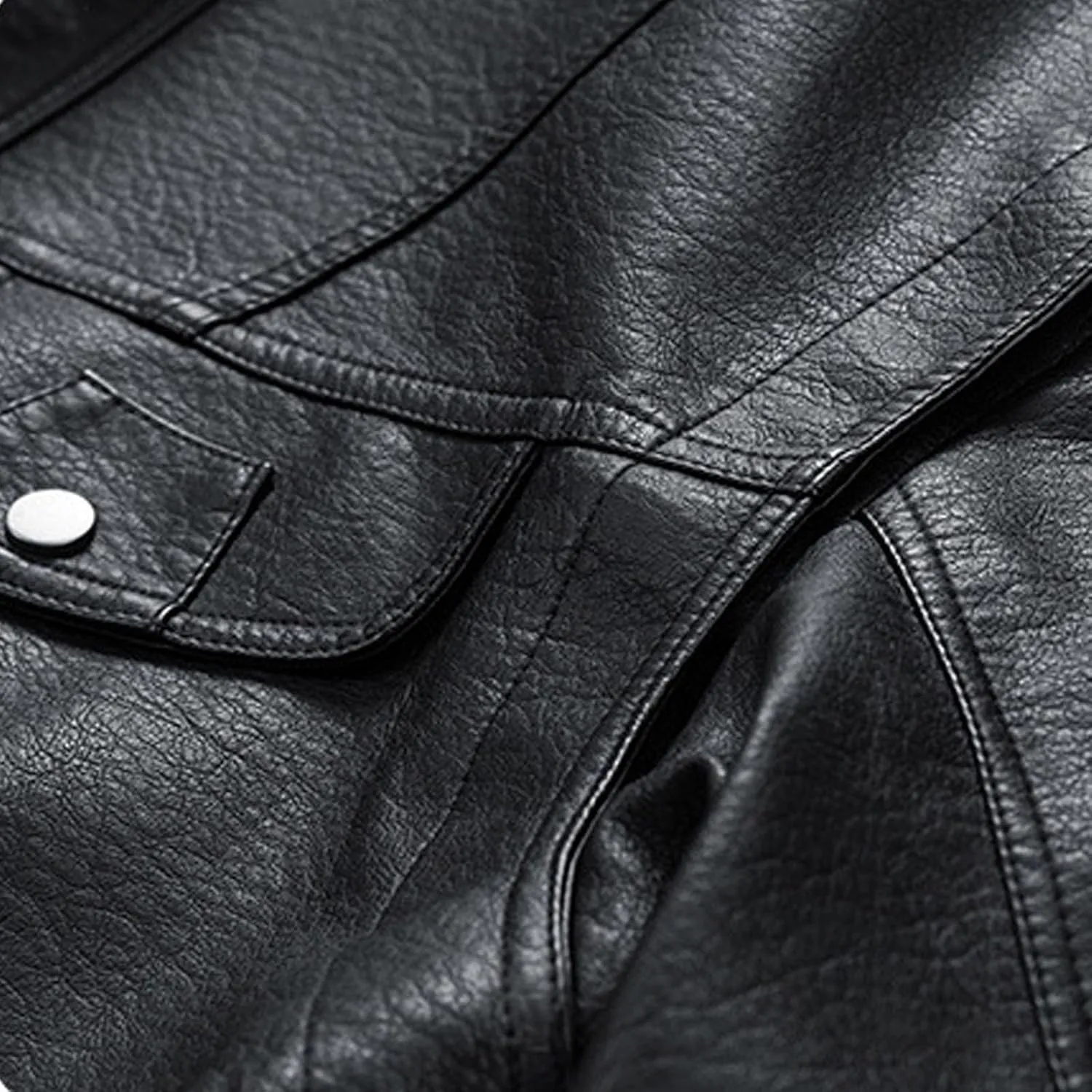 Mens Faux Leather Jacket Winter Warm Fleece Lined Fashion Motorcycle Jackets Coat Full Zip Buttons Stand Collar Coats
