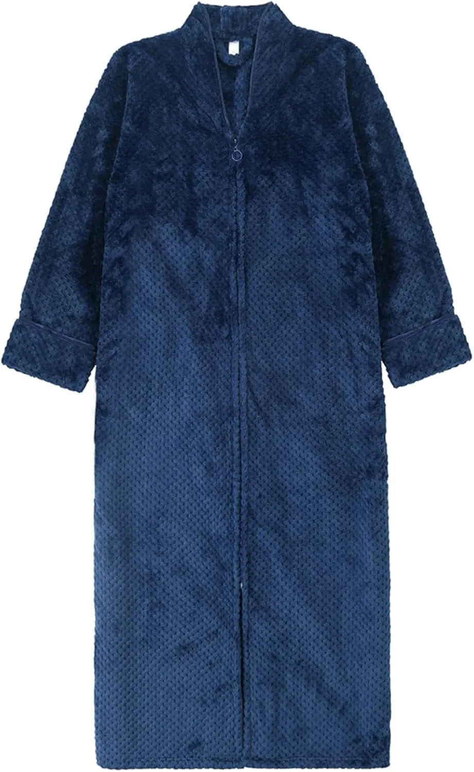 Mens Flannel Bathrobe Couple Plush Sleepwear Robe with Zipper Long Sleeve Full Length Nightgown Nightwear Soft Pajama