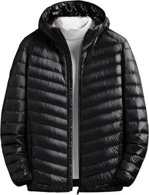 Mens Insulated Jacket Hiking Puffer Down Jacket Lightweight Down Jacket Winter Travel Jacket Plus Size Hooded Jacket