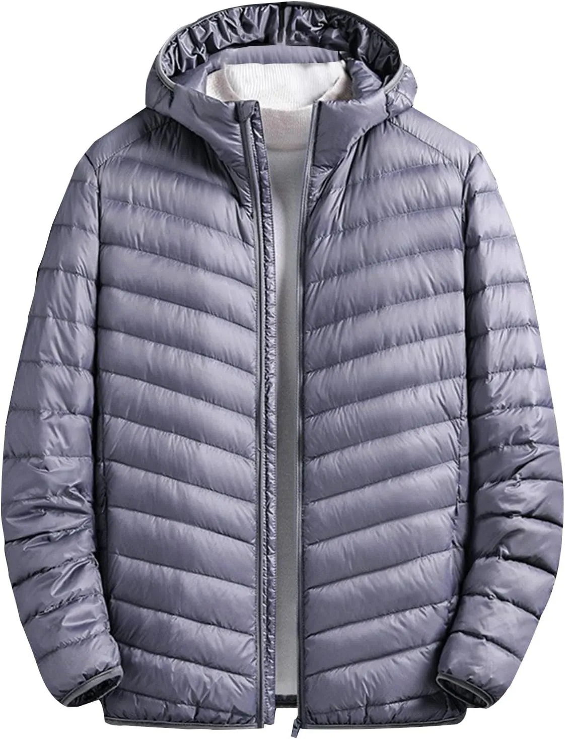 Mens Insulated Jacket Hiking Puffer Down Jacket Lightweight Down Jacket Winter Travel Jacket Plus Size Hooded Jacket