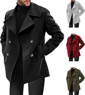 Men's Jackets for Winter Long Sleeve Long Double Breasted Overcoat Slim Fit Warm Windbreaker with Pockets