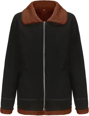 Mens Leather Bomber Jacket Winter Warm Fleece Lined Parkas Coat Windbreaker Classic Lapel Zip Up Trucker Jackets Tops
