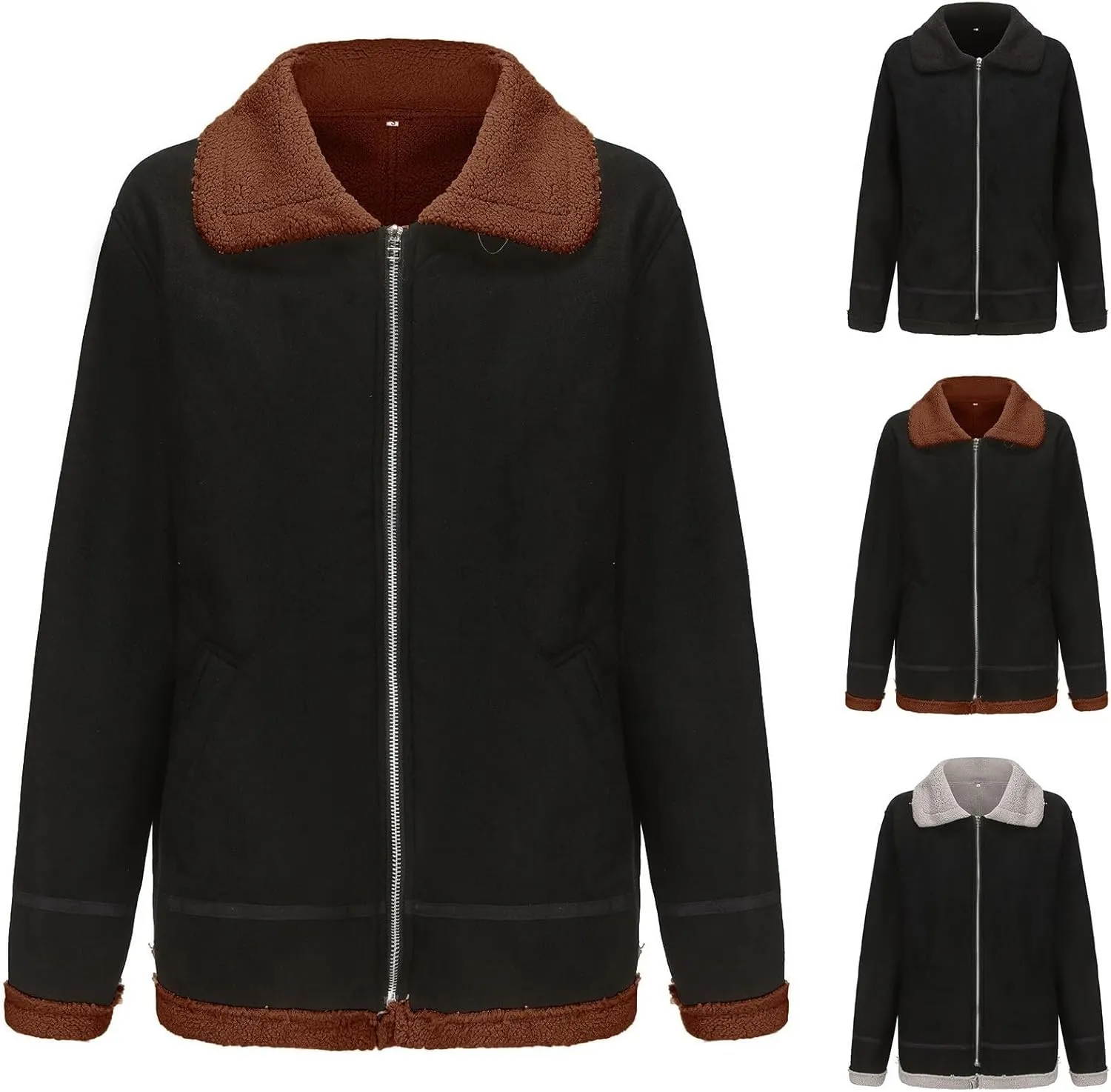 Mens Leather Bomber Jacket Winter Warm Fleece Lined Parkas Coat Windbreaker Classic Lapel Zip Up Trucker Jackets Tops