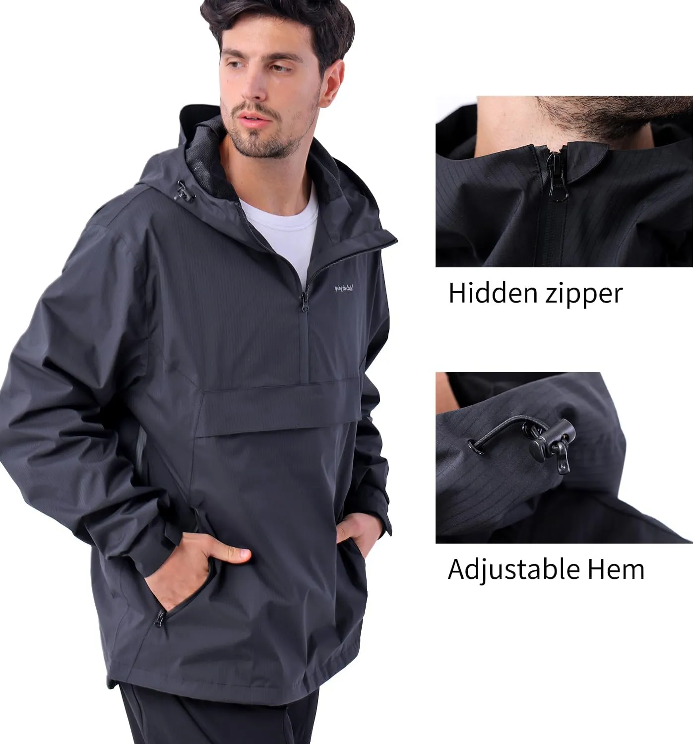 Men's Lightweight Waterproof Sports Zip Hoodie Rain Jacket, Cycling Windbreaker Pullover Coats, Breathable Coat