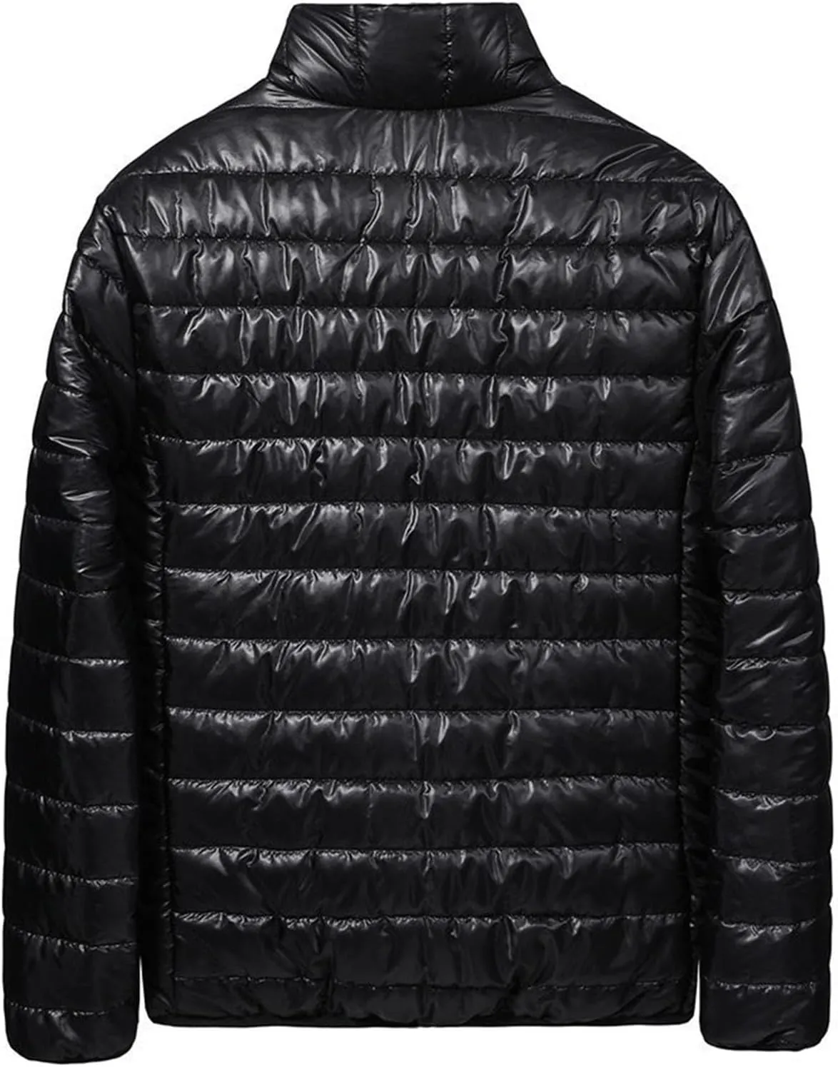 Men's Quilted Down Coat Full Zip Long Sleeve Jackets Mock Neck Solid Color Casual Thick Winter Warm Puffer Outwear