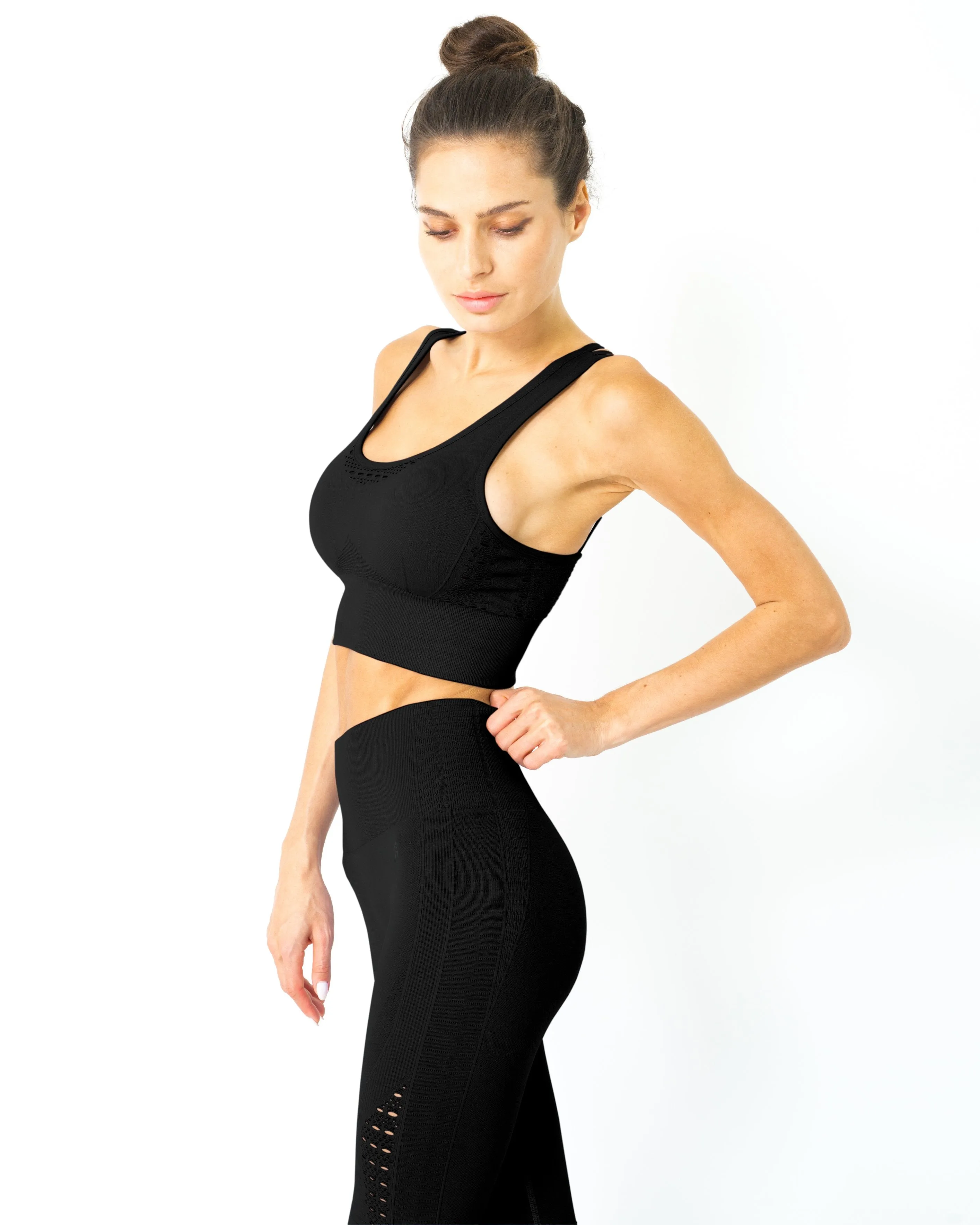 Mesh Seamless Legging With Ribbing Detail - Black