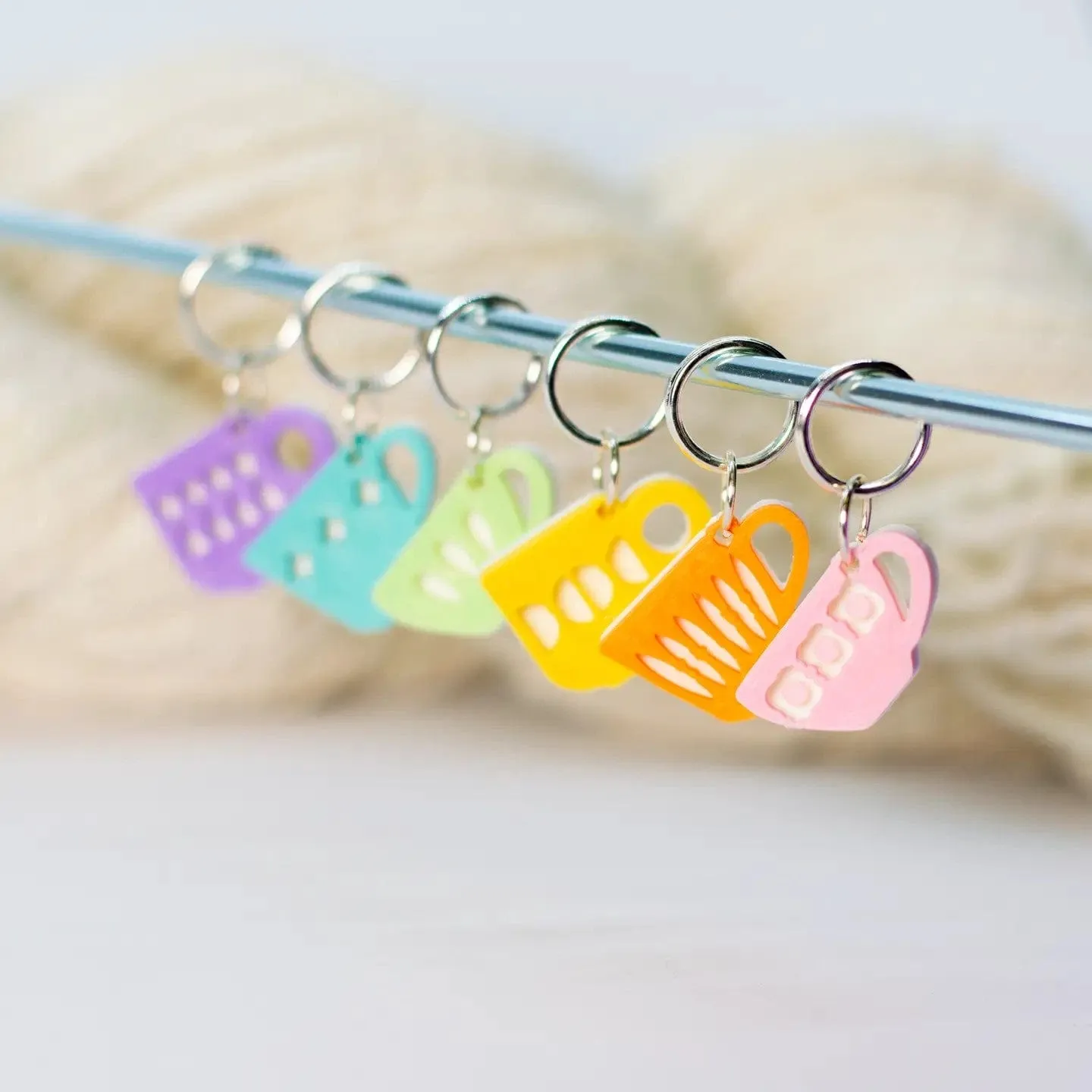 Mid-Century Tea Cup Stitch Markers – Pastel Collection