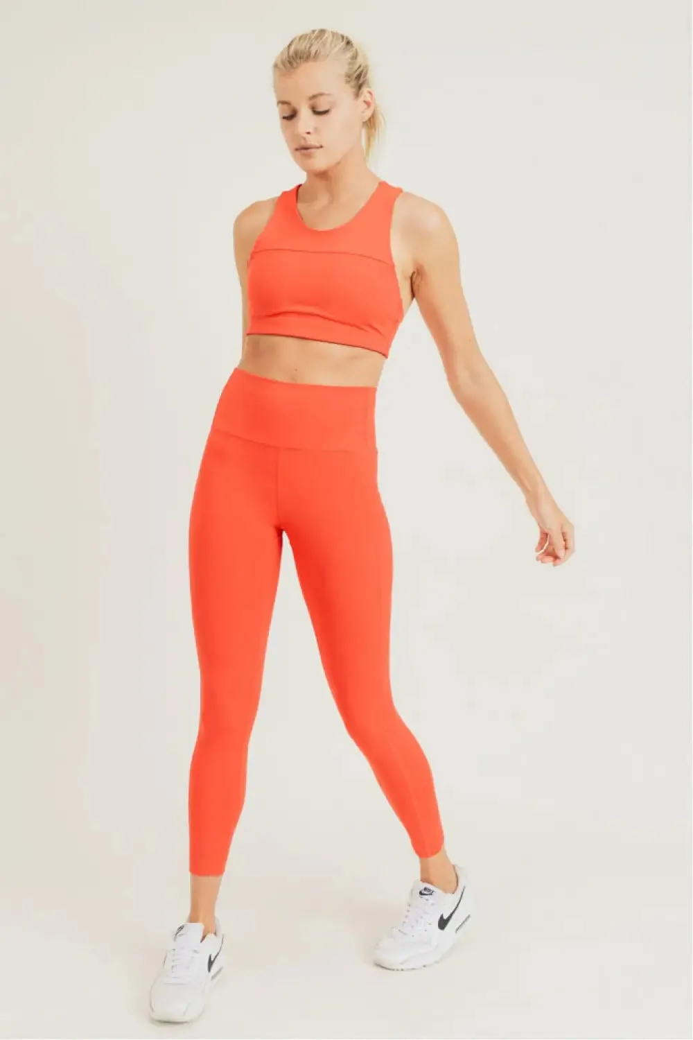 Mono B Laser-Cut and Bonded Essential Foldover High-Waisted Legging - Orange