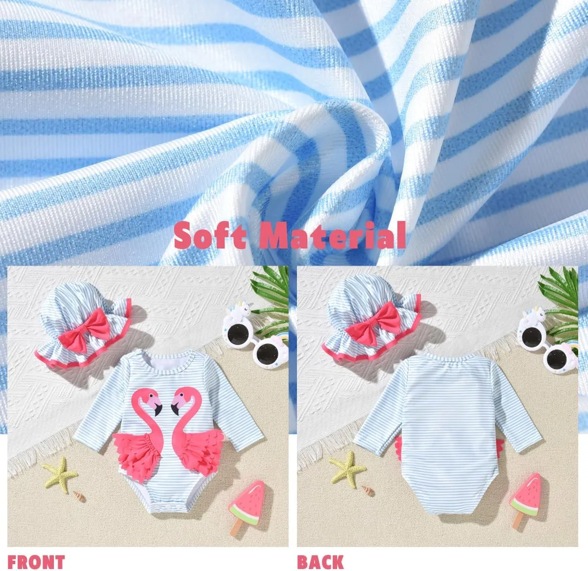 Newborn Infant Baby Girls Long Sleeve Swimsuit with Hat