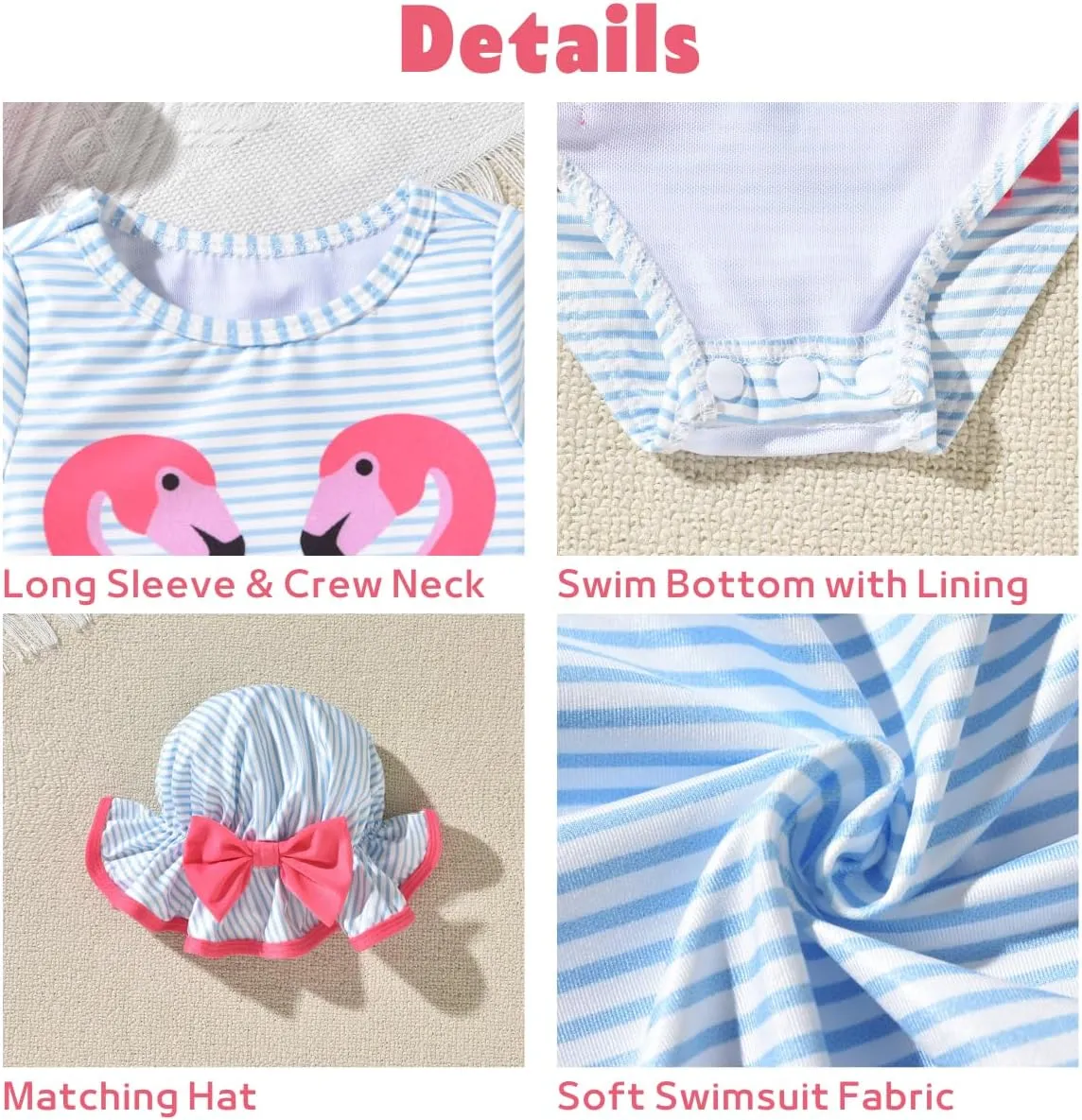 Newborn Infant Baby Girls Long Sleeve Swimsuit with Hat