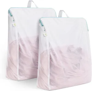 OTraki 2 Pack Mesh Laundry Bag 16x20 inch Wash Bag for Delicates Washing Machine Mesh Bags with Zipper Handle Home Travel Dorm Laundry Bag for Coat Sweater Lingerie Sock White