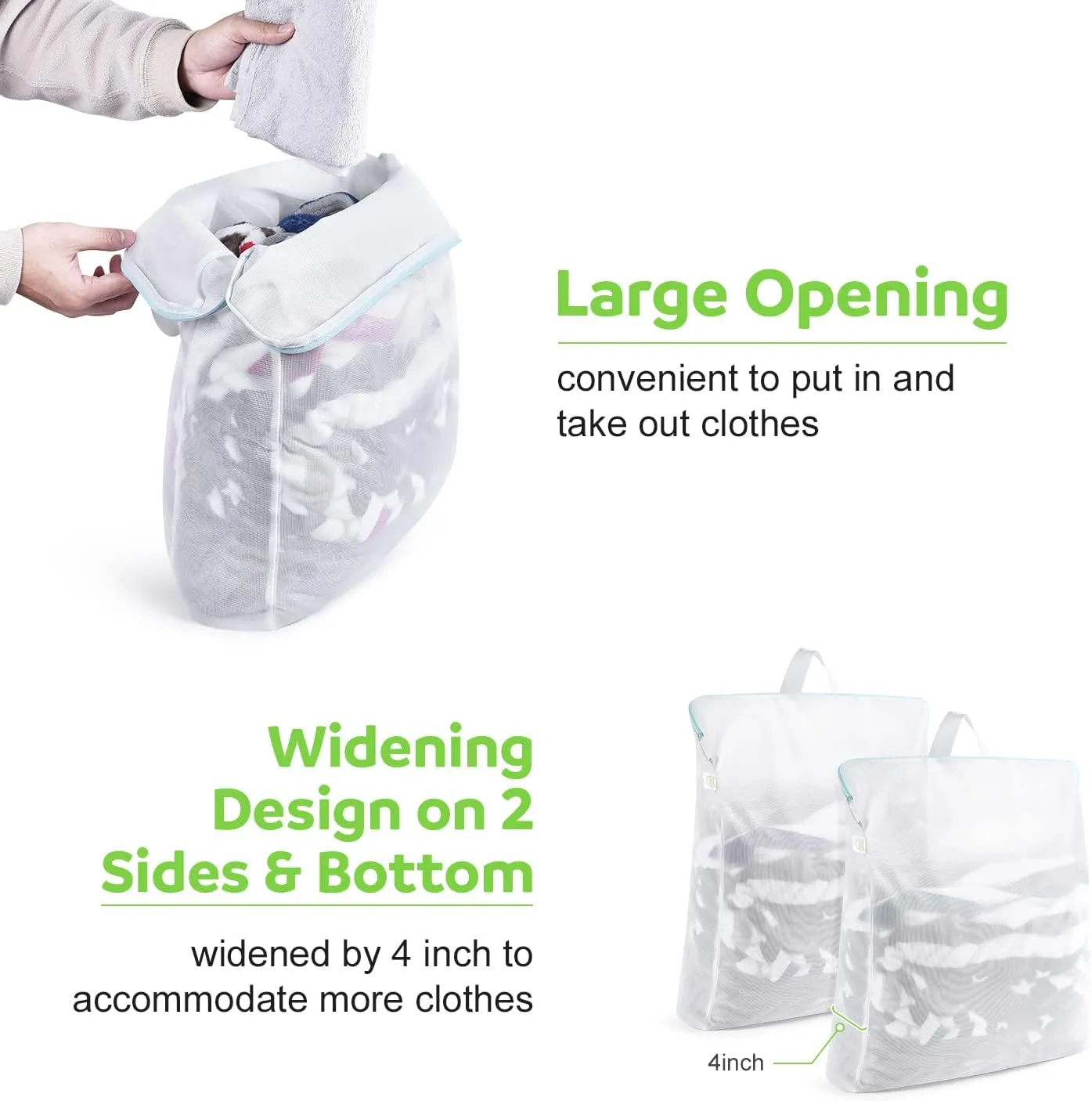 OTraki 2 Pack Mesh Laundry Bag 16x20 inch Wash Bag for Delicates Washing Machine Mesh Bags with Zipper Handle Home Travel Dorm Laundry Bag for Coat Sweater Lingerie Sock White