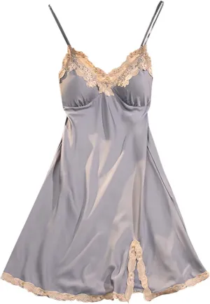 Pajamas For Women Nightgown Womens Nightdress Thin Sexy Suspender Ice Silk Pajamas Lace Lace Slit Chest Pad