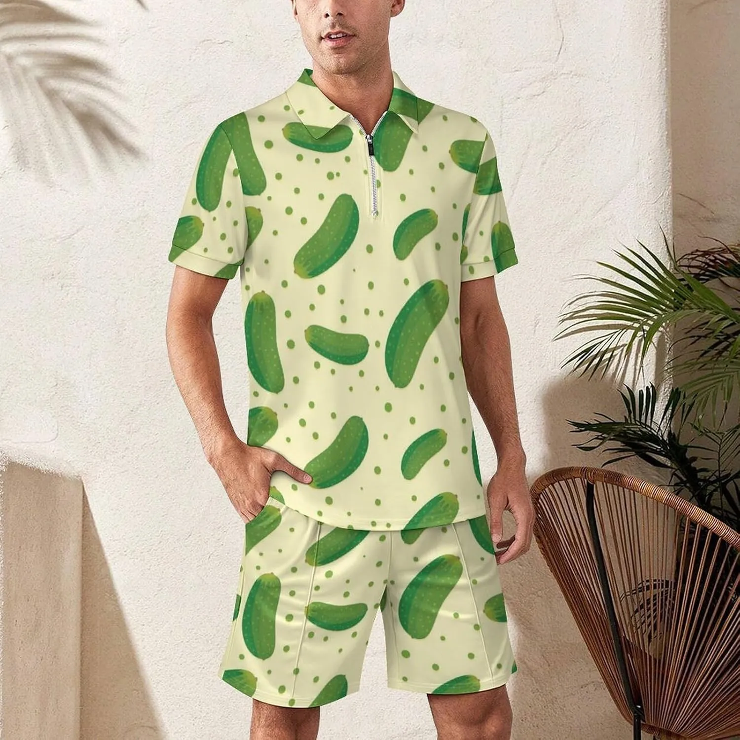 Pickle Pattern Men's Polo Shirt Top And Shorts Sets 2 Piece Short Sleeve Outfits