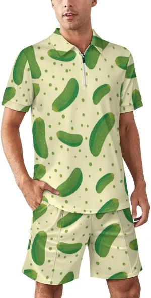 Pickle Pattern Men's Polo Shirt Top And Shorts Sets 2 Piece Short Sleeve Outfits