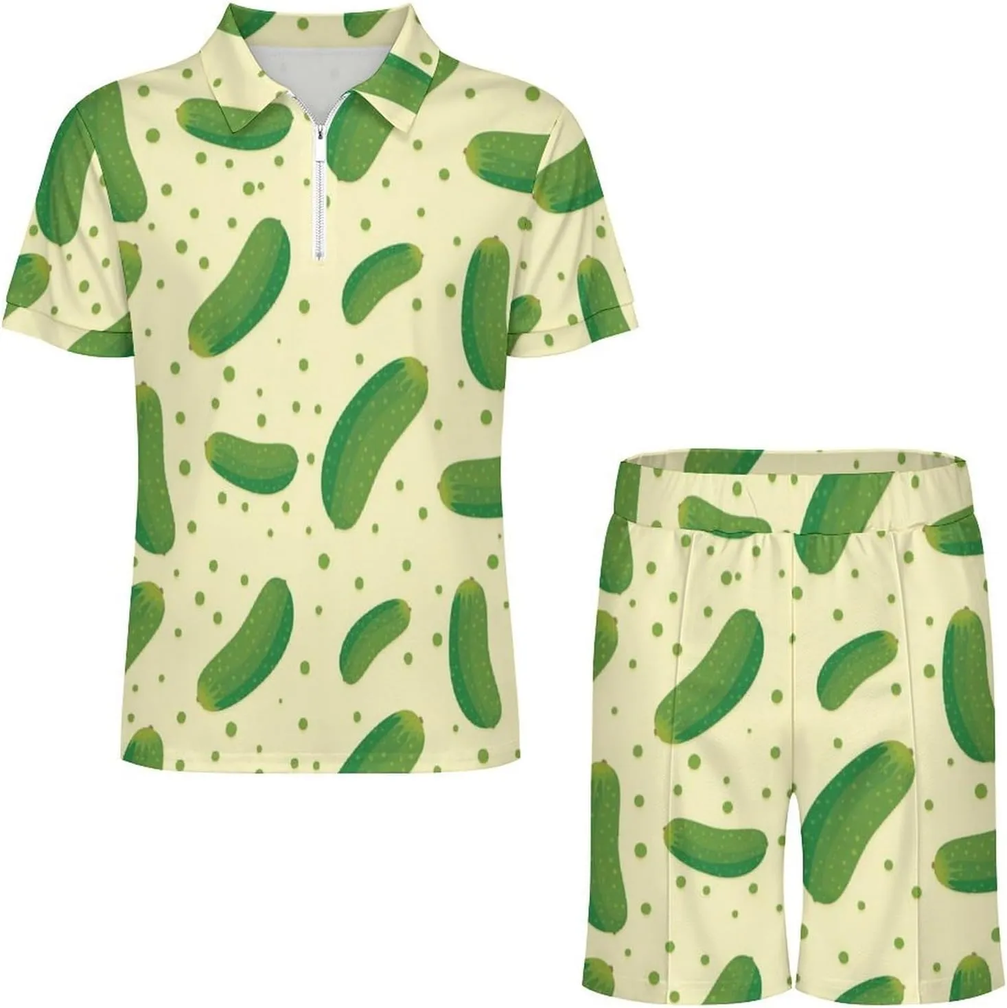 Pickle Pattern Men's Polo Shirt Top And Shorts Sets 2 Piece Short Sleeve Outfits