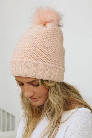 Pink Pom Beanie Sherpa Lined