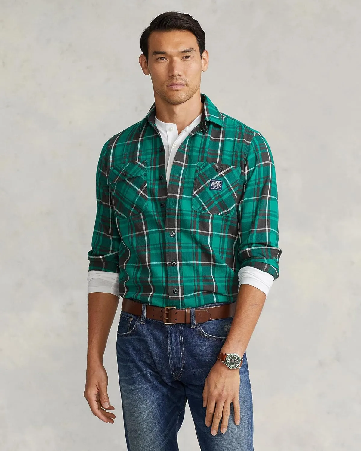 POLO RALPH LAUREN Mens Classic Fit Denim & Supply Plaid Flannel Workshirt