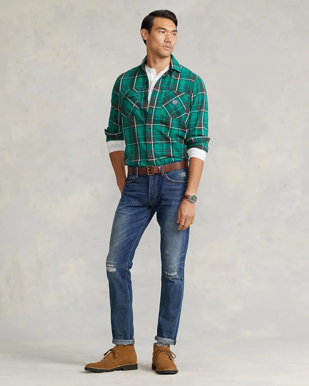 POLO RALPH LAUREN Mens Classic Fit Denim & Supply Plaid Flannel Workshirt