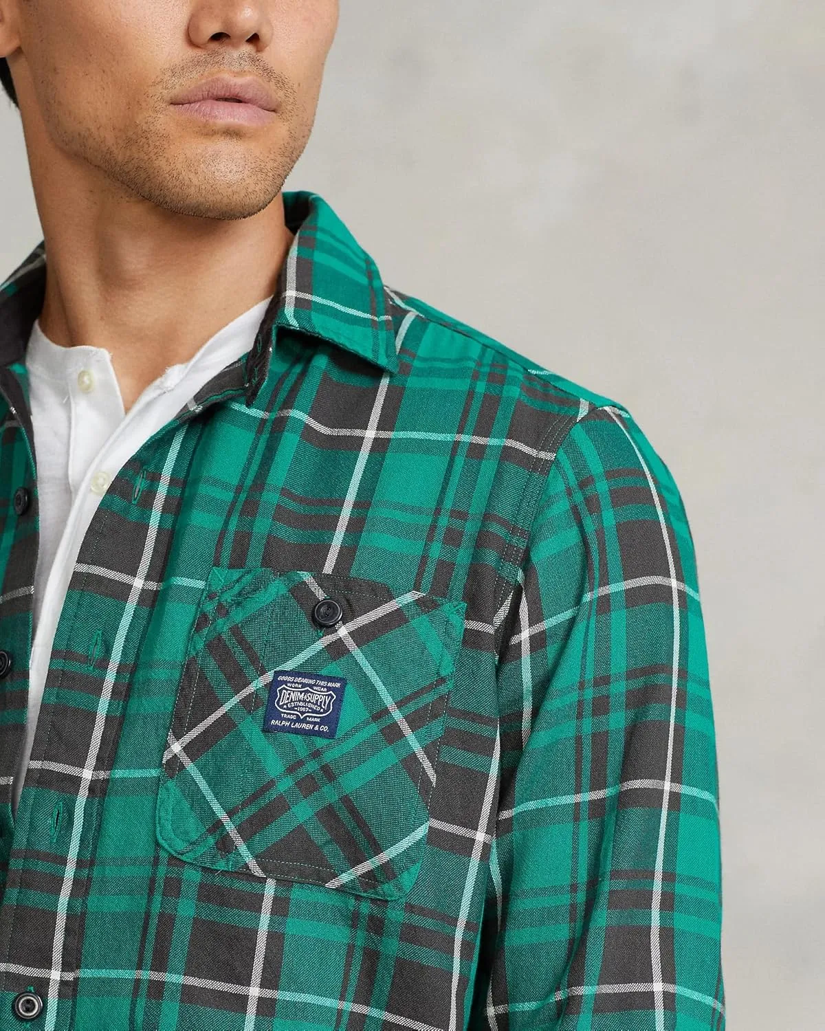 POLO RALPH LAUREN Mens Classic Fit Denim & Supply Plaid Flannel Workshirt