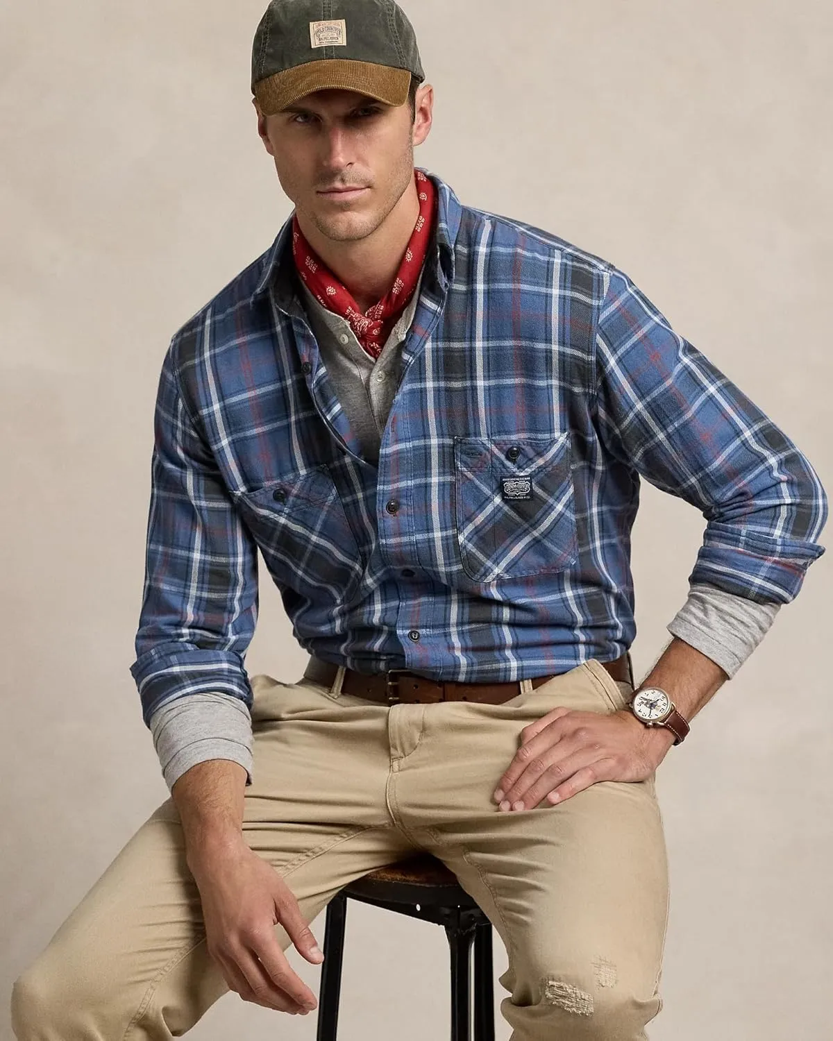 POLO RALPH LAUREN Mens Classic Fit Denim & Supply Plaid Flannel Workshirt