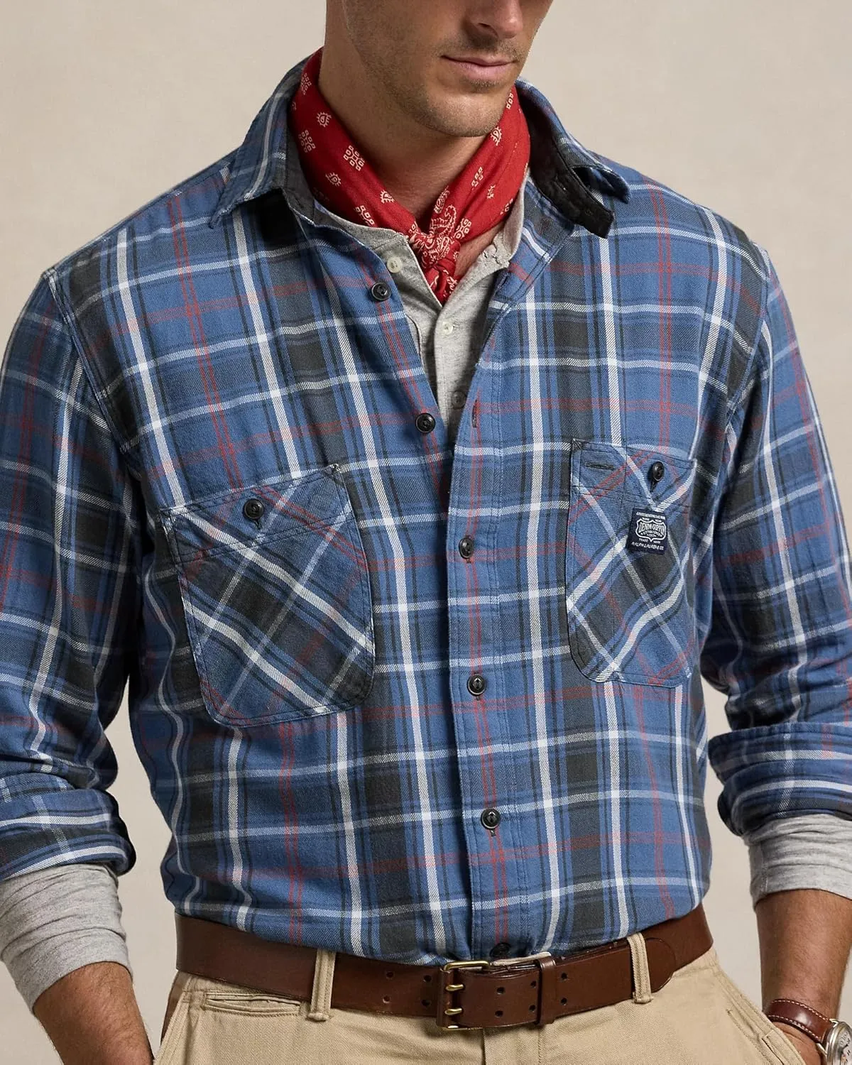 POLO RALPH LAUREN Mens Classic Fit Denim & Supply Plaid Flannel Workshirt