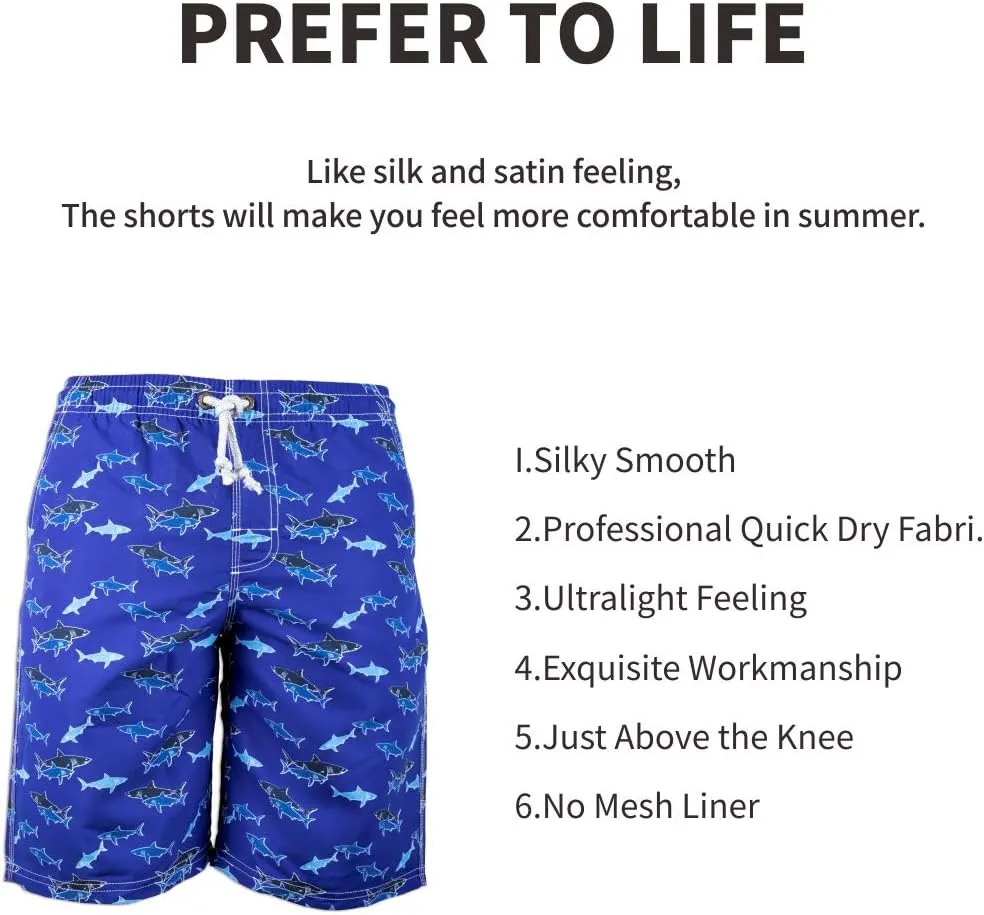 PREFER TO LIFE Men's Board Shorts, Quick Dry Swimwear Beach Holiday Party Bermuda Swim Big Pants 
