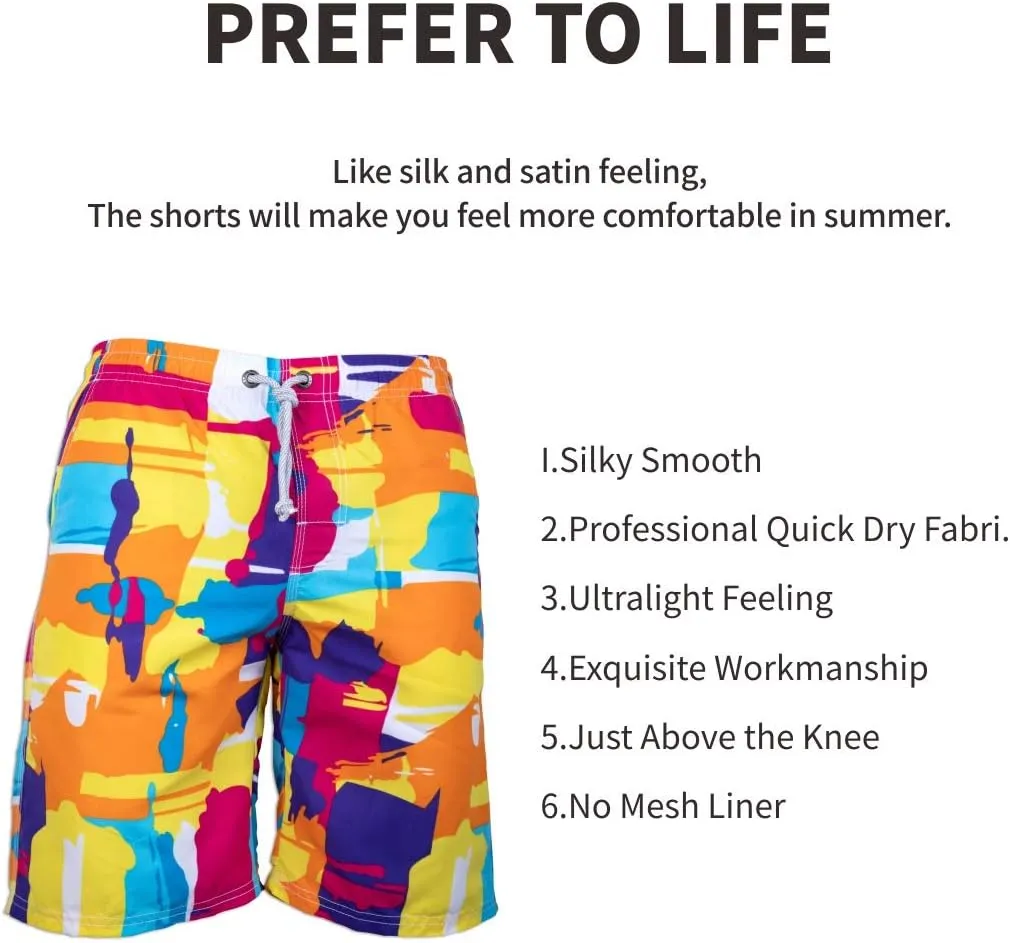 PREFER TO LIFE Men's Board Shorts, Quick Dry Swimwear Beach Holiday Party Bermuda Swim Big Pants 