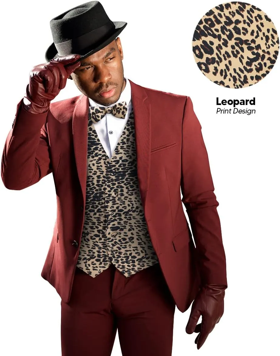 Premium Mens Vest & Bow Tie 2PC Set - African Kente & Animal Print Vest Set