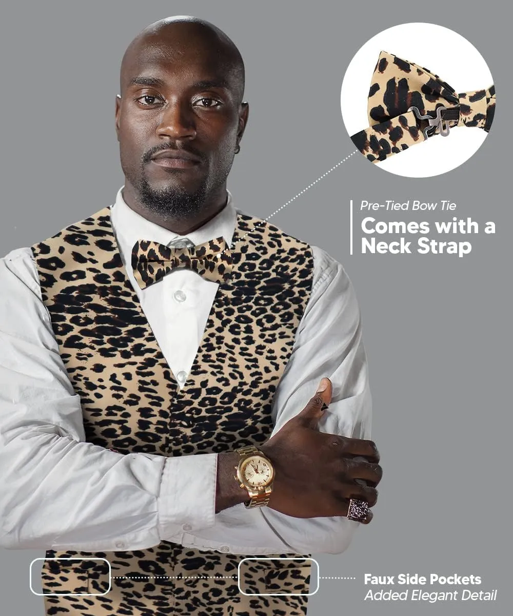 Premium Mens Vest & Bow Tie 2PC Set - African Kente & Animal Print Vest Set