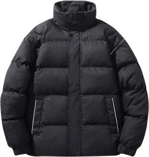 Puffer Quilted Jackets for Men Thickened Full Zip Padded Jackets Outerwear Casual Long Sleeve Stand Collar Down Coats