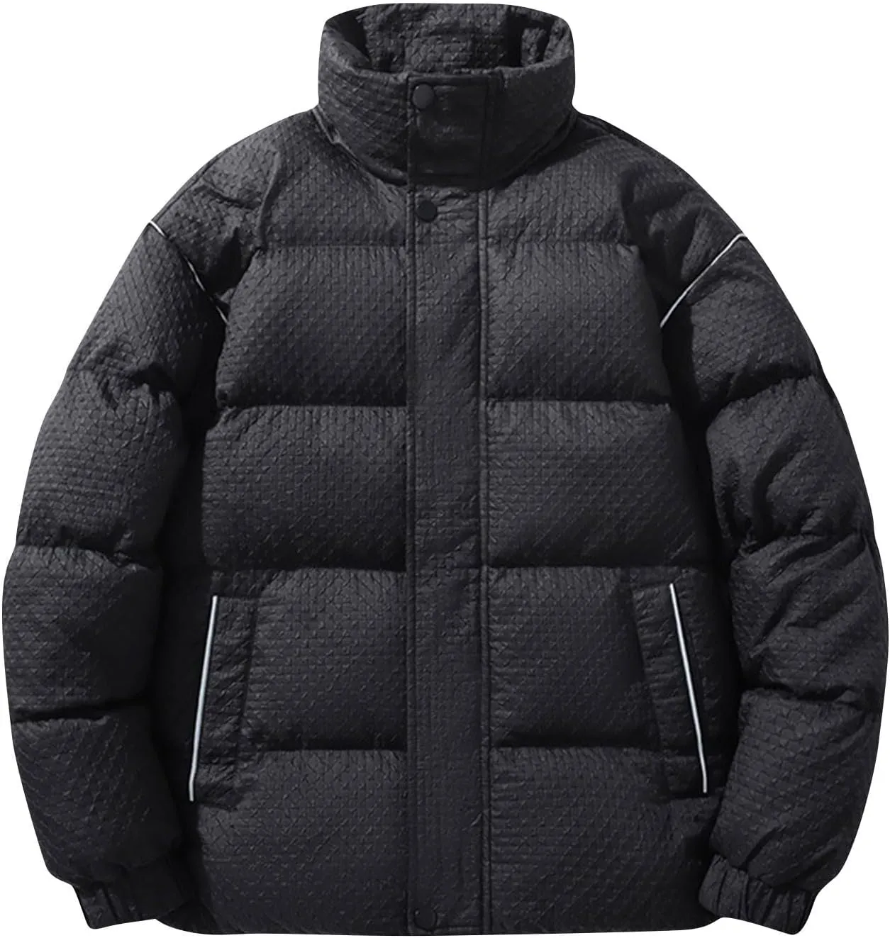 Puffer Quilted Jackets for Men Thickened Full Zip Padded Jackets Outerwear Casual Long Sleeve Stand Collar Down Coats