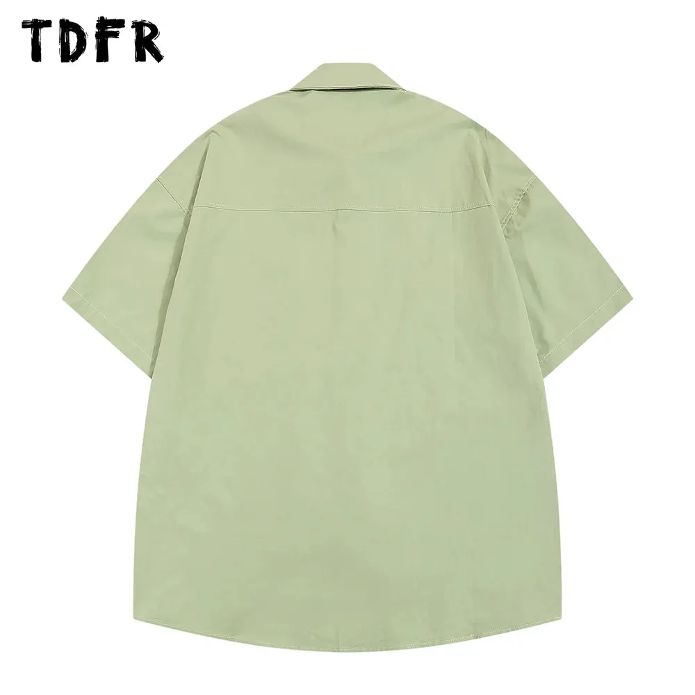 Rainbow Embroidery Short Sleeve Shirts with Lapel and Half-Sleeve